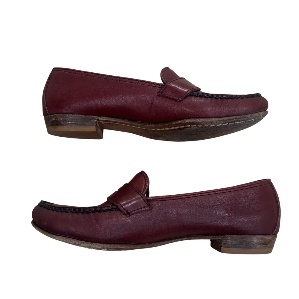 Frye Womens Burgundy Leather Penny Loafers Handsewn Made in USA Oxblood 8.5M